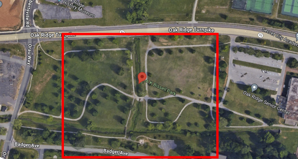 People will not be allowed in this area of A.K. Bissell Park because it's in the fireworks fallout zone. Badger Avenue will be closed to through traffic from ORAU Way to the Oak Ridge Arts Center for the duration of the fireworks display.