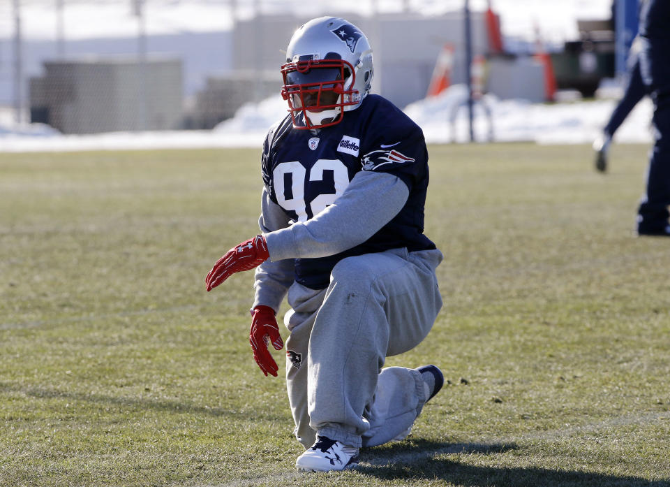 He’s in New England now: new Patriots linebacker James Harrison took part in his first practice with the team on Wednesday. (AP)