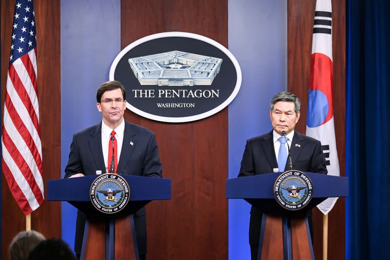 U.S. Defense Secretary Esper and South Korea's National Defense Minister Kyeong-doo participate in a news conference at the Pentagon