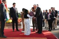 U.S. Vice President Mike Pence and his delegation meet with Kurdistan President Nechirvan Barzani in the VIP terminal at Erbil International Airport in Erbil