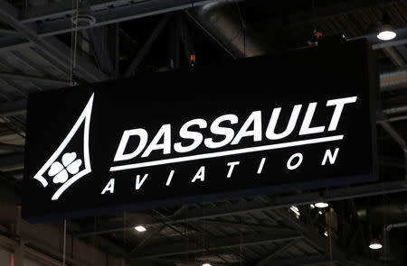 FILE PHOTO: A Dassault Aviation logo is pictured during the European Business Aviation Convention & Exhibition (EBACE) at Geneva Airport, Switzerland May 28, 2018. REUTERS/Denis Balibouse/File Photo