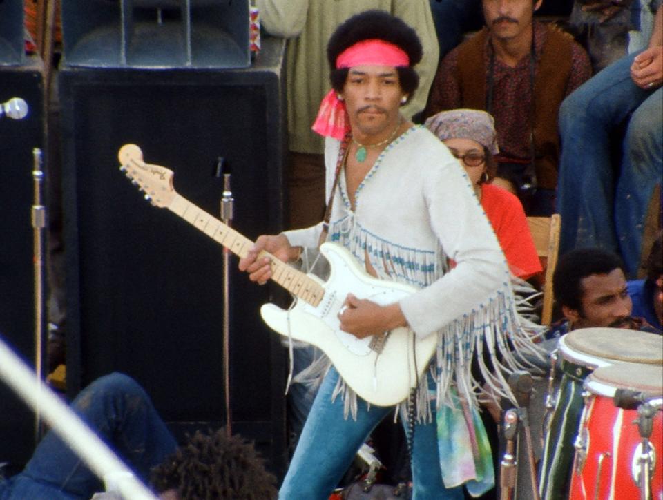 Jimi Hendrix in a scene from the director's cut of 1970 documentary "Woodstock."