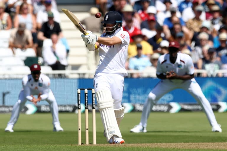 Rapid run-scoring: England's Ben Duckett hits out against the West Indies on the first day of the second Test at Trent Bridge (Darren Staples)