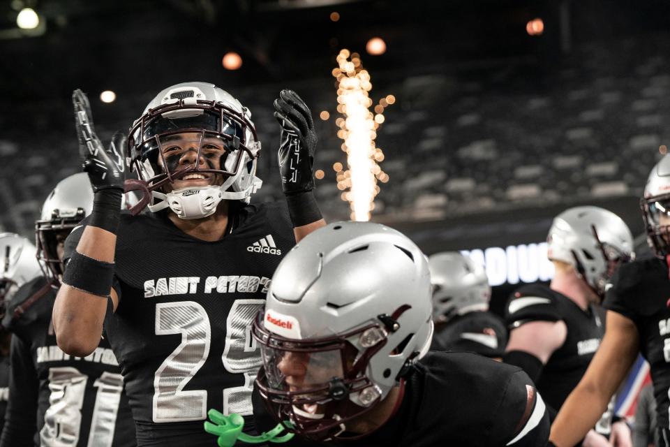 Don Bosco plays St. Peter's Prep in a football game at MetLife Stadium East Rutherford, NJ on Friday September 30, 2022. St. Peter's Prep enters the field.