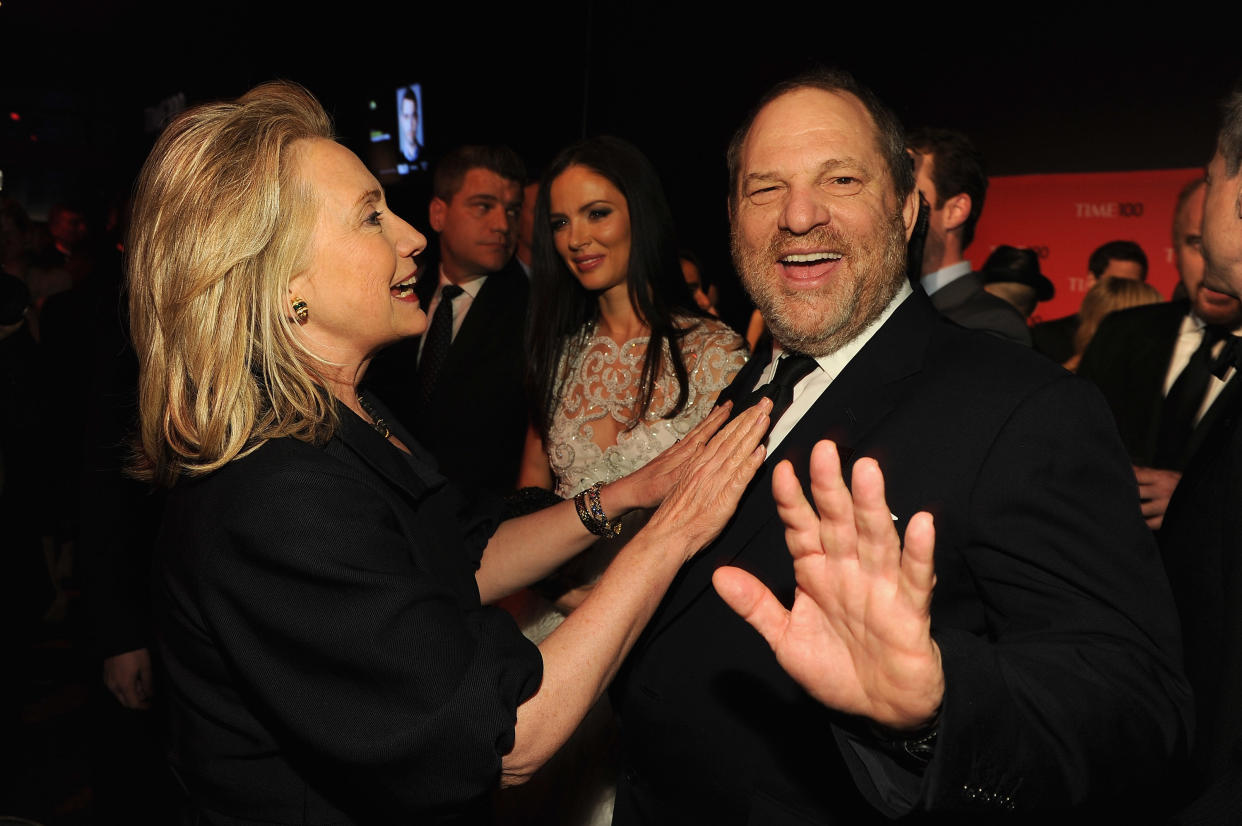 Secretary of State Hillary Rodham Clinton and producer Harvey Weinstein attend the TIME 100 Gala, TIME'S 100 Most Influential People In The World, cocktail party at Jazz at Lincoln Center on April 24, 2012 in New York City. (Photo: Larry Busacca via Getty Images)