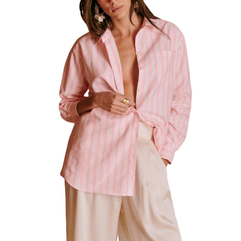 <p><a href="https://go.redirectingat.com?id=74968X1596630&url=https%3A%2F%2Fwww.sezane.com%2Fus%2Fproduct%2Fmax-shirt%2Fpink-white-stripes%23size-14&sref=https%3A%2F%2Fwww.elle.com%2Ffashion%2Fshopping%2Fg41427524%2Fbreast-cancer-awareness-month-products%2F" rel="nofollow noopener" target="_blank" data-ylk="slk:Shop Now;elm:context_link;itc:0;sec:content-canvas" class="link rapid-noclick-resp">Shop Now</a></p><p>Max Shirt in Pink and White Stripes </p><p>Sézane</p><p>$125.00</p>
