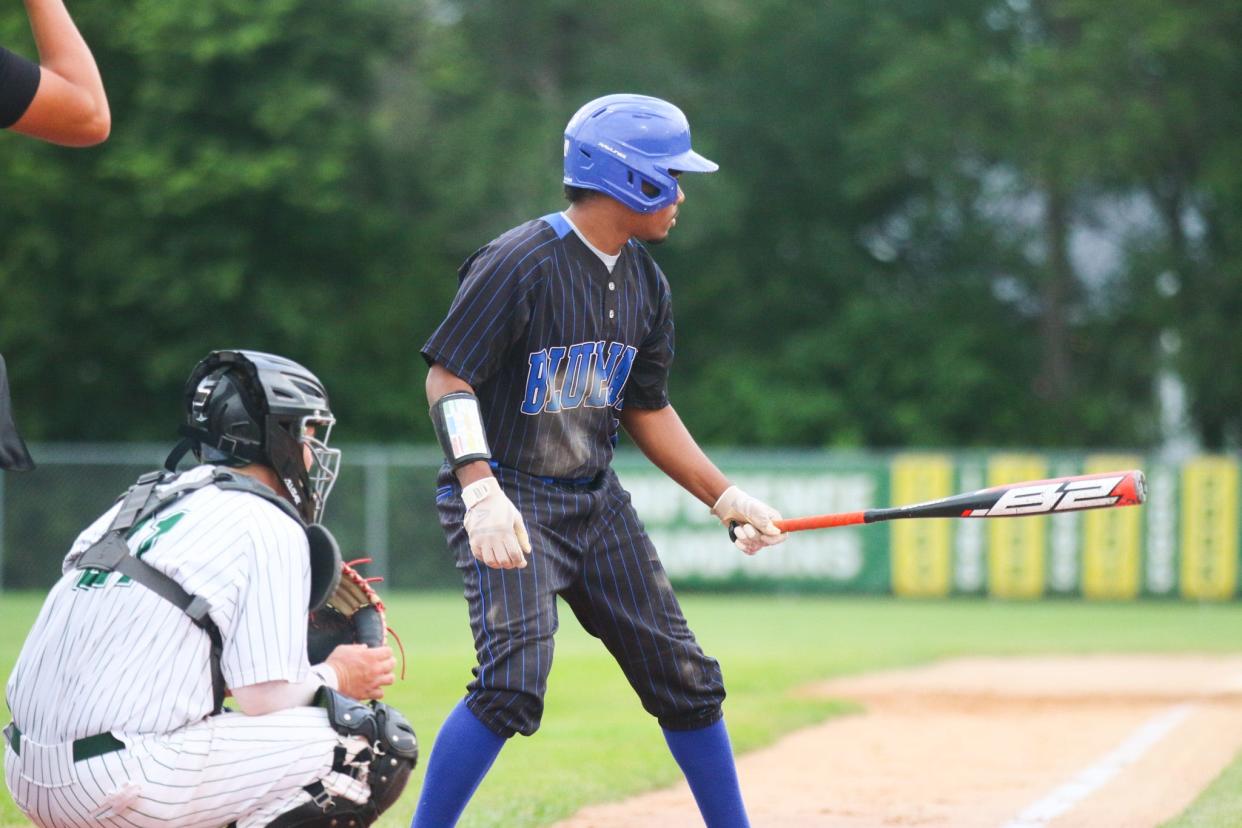 Perry's Fausto Beato gets ready at the plate during the Class 3A Substate 7 baseball quarterfinals on Friday, July 7, 2023, in Saydel.