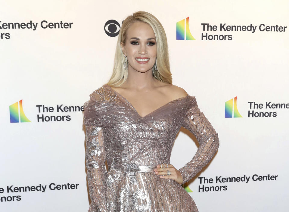 FILE - Carrie Underwood attends the 42nd Annual Kennedy Center Honors in Washington on Dec. 8, 2019. Underwood released her first album of gospel music called “My Savior,” on Friday, March 26. (Photo by Greg Allen/Invision/AP, File)