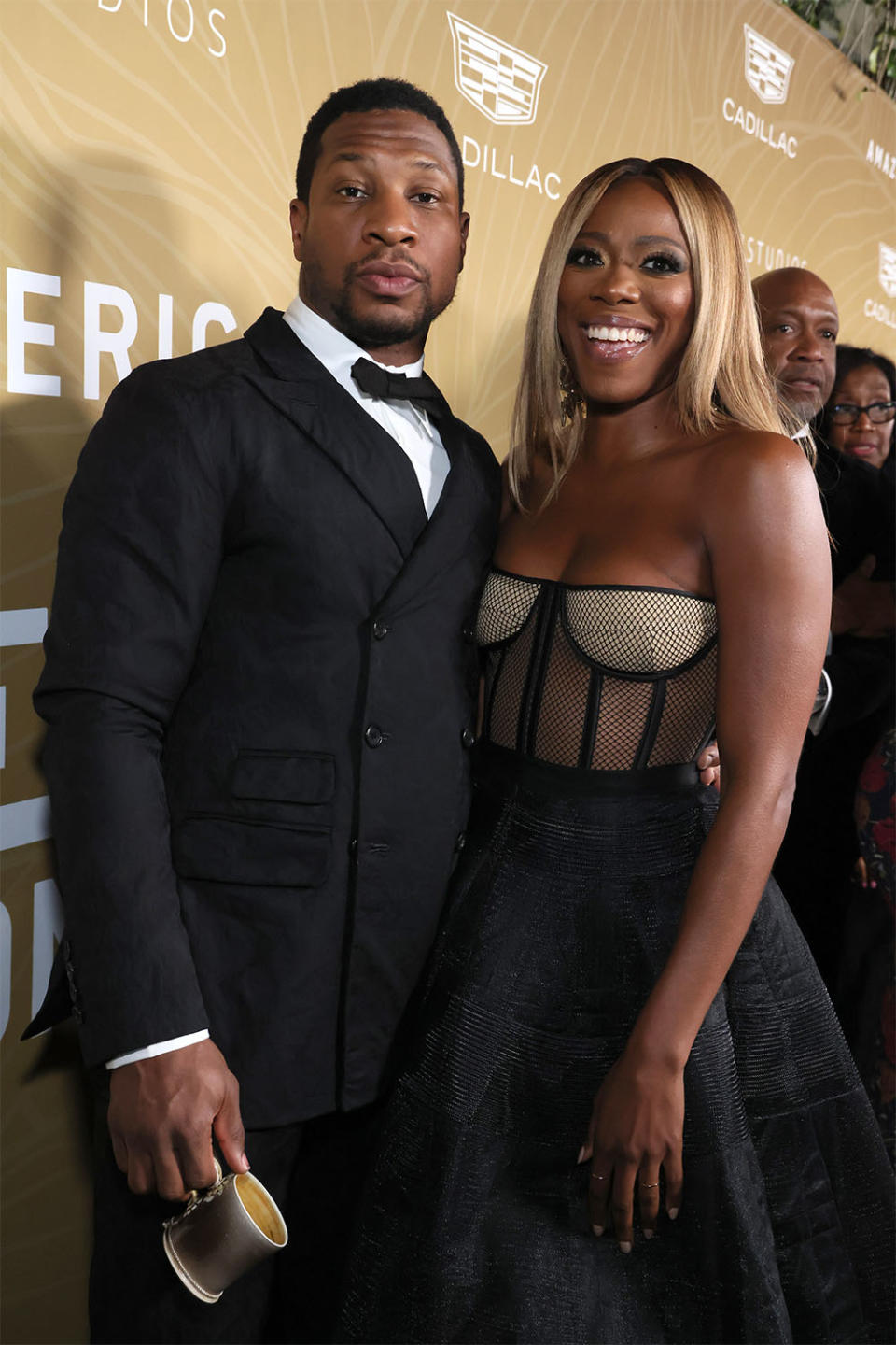 Jonathan Majors and Yvonne Orji attend the 5th American Black Film Festival Honors: A Celebration of Excellence in Hollywood at 1 Hotel West Hollywood on March 05, 2023 in West Hollywood, California.