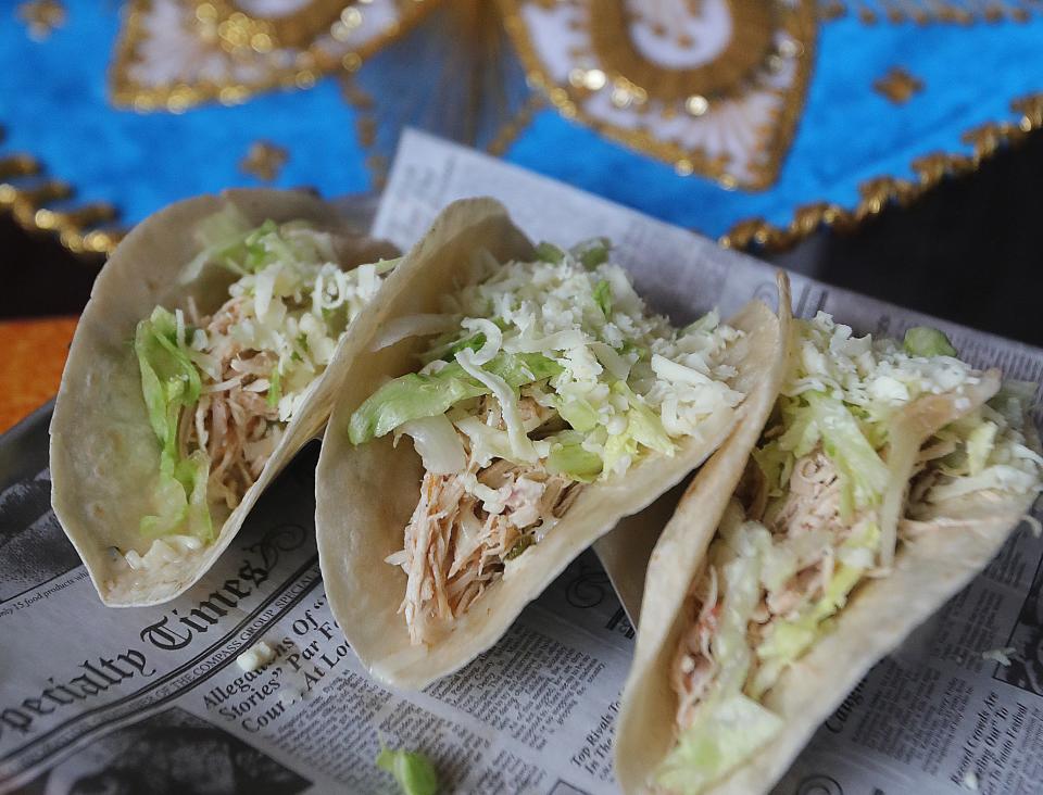 An order of soft chicken tacos at Mexibachi Grill in Cuyahoga Falls.