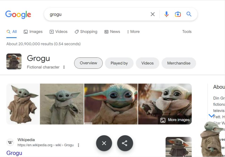 Grogu appears on Google for Star Wars Day (Google)