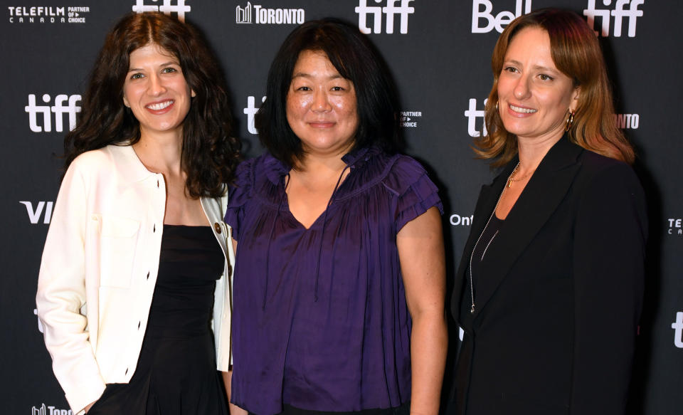 Sorry/Not Sorry directors Cara Mones and Caroline Suh and producer Kathleen Lingo attend the documentary's premiere at the Toronto International Film Festival. (Harold Feng/Getty Images)