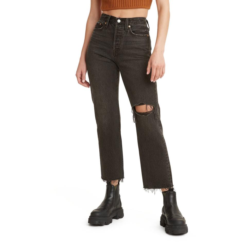 Wedgie Ripped High Waist Crop Straight Leg Jeans