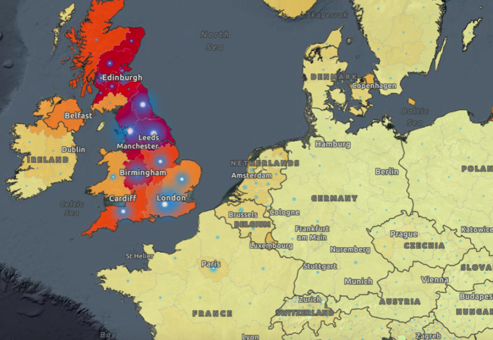 Many of the top COVID hotspots in Europe are in the UK. (WHO)