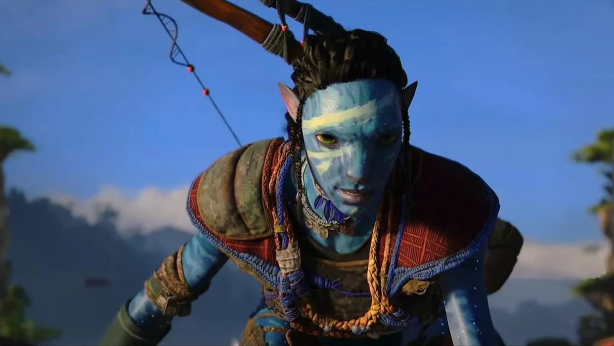  Close up of a Na'vi riding a flying creature. 