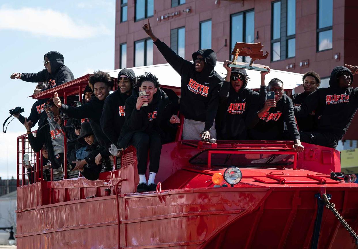 Members of the North High basketball team during last year's rolling rally.