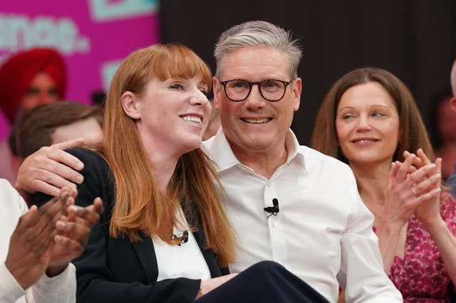 Deputy Labour leader Angela Rayner (left) with Labour leader Sir Keir Starmer and his wife Victoria