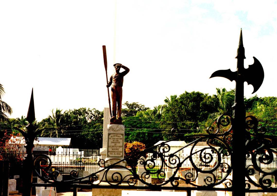 The sailor is back on watch at the U.S.S. Maine Memorial -- the bronze statue was just restored by the U.S. Navy in preparation for ceremonies marking the centennial of the Maine’s sinking in Havana Harbor. The fence around the plot in the Key West cemetery was also restored.