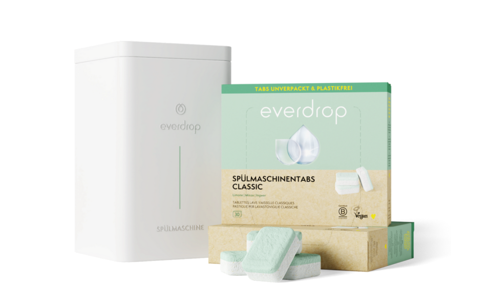 Ohne Mikroplastik und aus 100 % natürlichen Tensiden: die Spülmaschinentabs von Everdrop. (Bild: Everdrop)