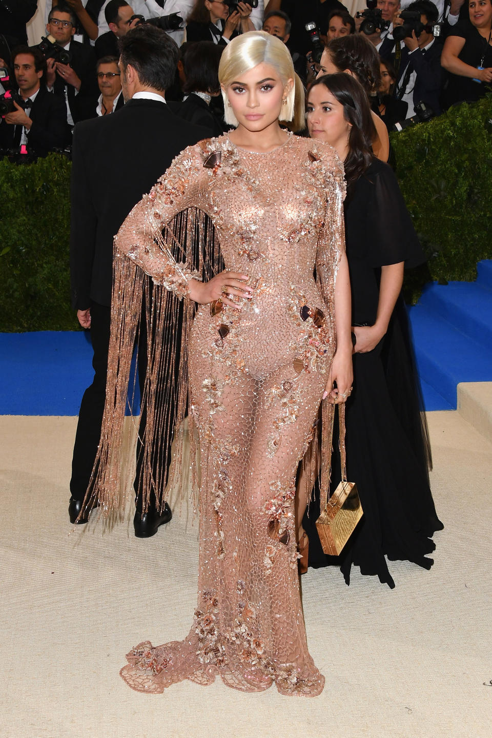In a sparkly transparent gown and bodysuit at the Met Gala