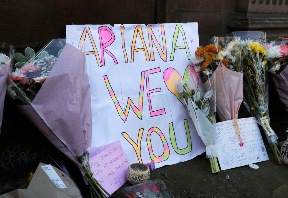 Flowers and messages for the victims of the attack placed&nbsp;in central Manchester.