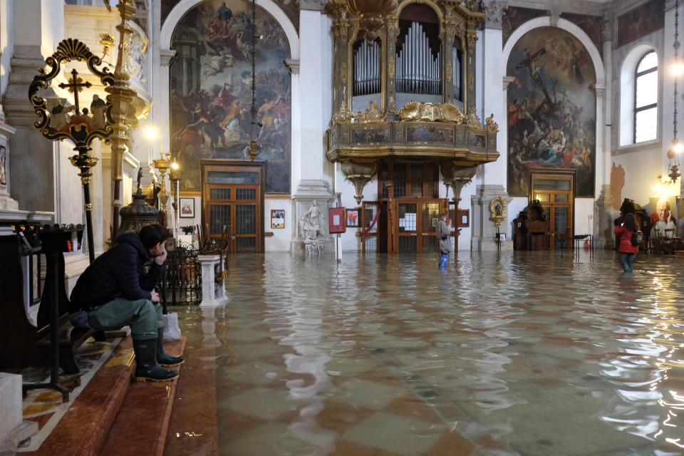 A flooded church is seen during a period of seasonal high water in Venice, Italy, on Nov. 17, 2019.&nbsp; (Photo: Manuel Silvestri / Reuters)
