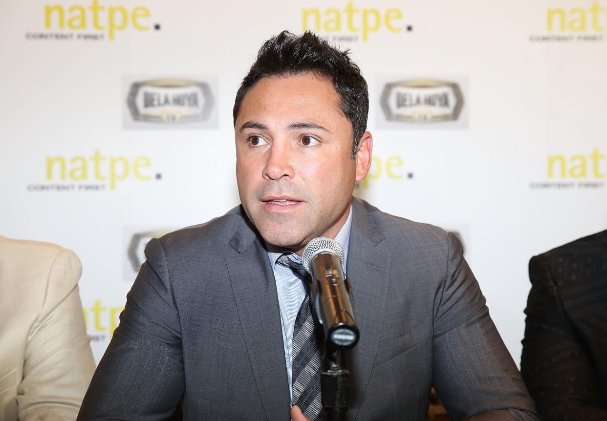 MIAMI BEACH, FL - JANUARY 21: Oscar De La Hoya attends Press Conference for DE LA Hoya TV at NATPE 2015 at Fontainebleau Miami Beach on January 21, 2015 in Miami Beach, Florida. (Photo by Aaron Davidson/Getty Images)