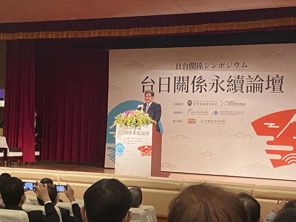 日本自民黨政調協會會長、眾議員萩生田光一11日在台日論壇中演講提到，自己支持台灣參與CPTPP。(林詠青 攝)