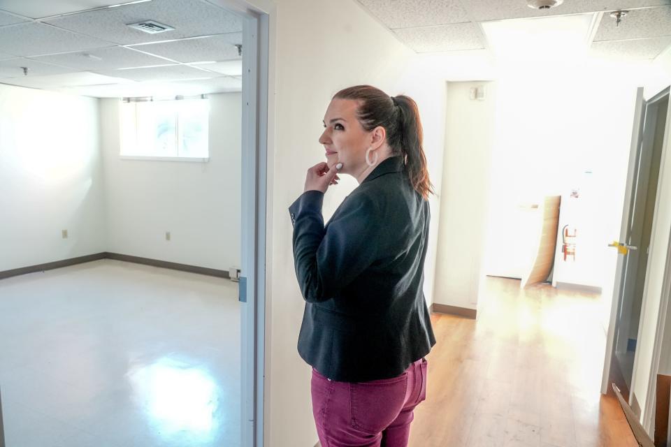 Colleen Daley Ndoye, executive director of Project Weber/RENEW, shows what will become the nation's first state-regulated overdose prevention center when it opens in Providence later this year.