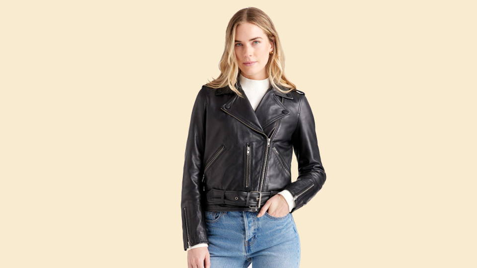 Best sustainable gifts: Quince leather motorcycle jacket