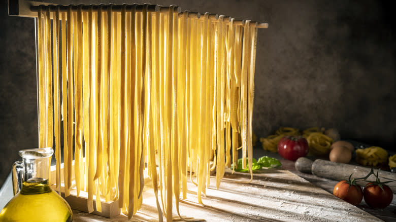 fresh pasta hanging to dry