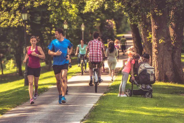 <p>Getty</p> Exercise outside more during Daylight Saving Time.