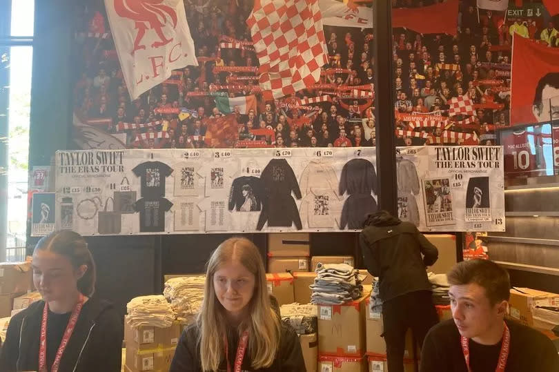 Taylor Swift Eras Tour merchandise at Anfield Stadium