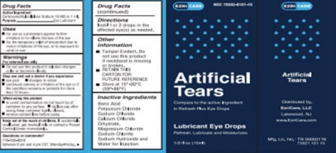 A deconstructed box of EzriCare Artificial Tears