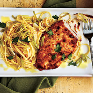 Chicken with Lemon-Leek Linguine