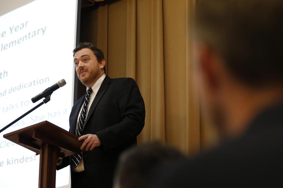 FILE - Kevin Epps speaks at the Clarke County Mentor Program fundraising breakfast Wednesday, Jan. 29, 2020, at Athens First United Methodist Church.  Epps has filed Marsy's Law complaints against the Athens Public Prosecutor's Office in the past.