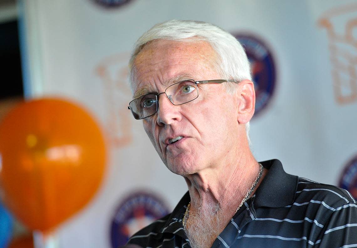 Chris Cummings, Grizzlies Managing General Parnter, talks about the Houston Astros Triple-A affiliation coming to Fresno at a press conference at Chukchansi Park, Thursday afternoon, September 18, 2014. JOHN WALKER