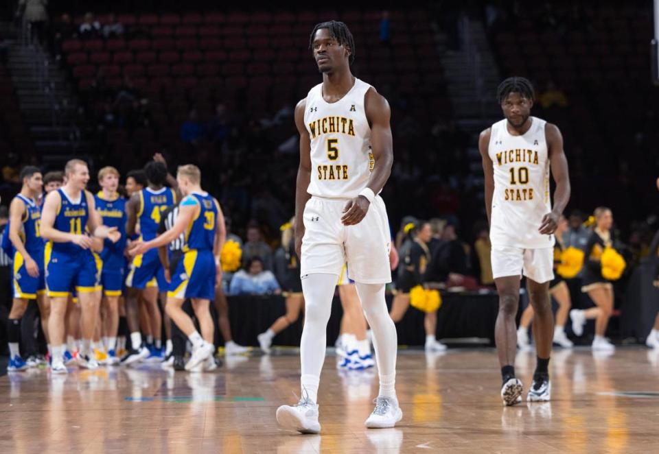 Wichita State players walk off the court after losing to 4-5 South Dakota State on Saturday. 