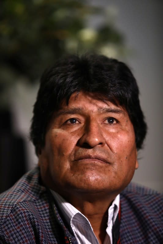 Former Bolivian President Evo Morales attends an interview with Reuters in Mexico City