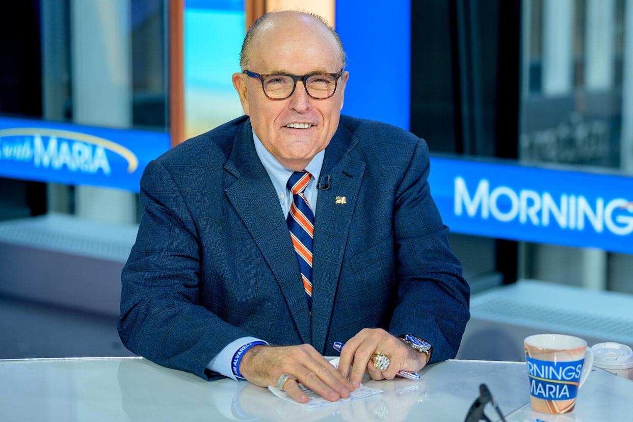 Former New York City Mayor and attorney to President Donald Trump Rudy Giuliani visits "Mornings With Maria" with anchor Maria Bartiromo at Fox Business Network Studios on September 23, 2019 in New York City