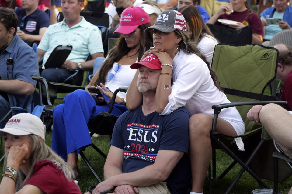 Republican voters attend a rally for Trump-backed U.S. Senate candidate Trent Staggs and others on June 14, 2024, in Orem, Utah. Tuesday's primary election will determine if the state wants another moderate conservative like Romney or a farther-right candidate more willing to fall in line with former President Donald Trump. (AP Photo/Rick Bowmer)