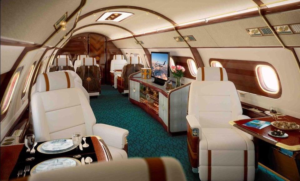 Don't just get your friend a copy of Top Gun on DVD, buy him his own jet - for just £50m.  The 'Sky Yacht One' is on offer, a custom private jet created by Embraer and designer Eddie Sotto. 