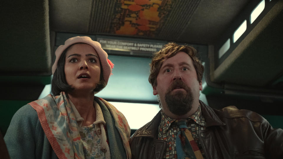 Rakhee Thakrar and Jim Howick in Sex Education season 3.