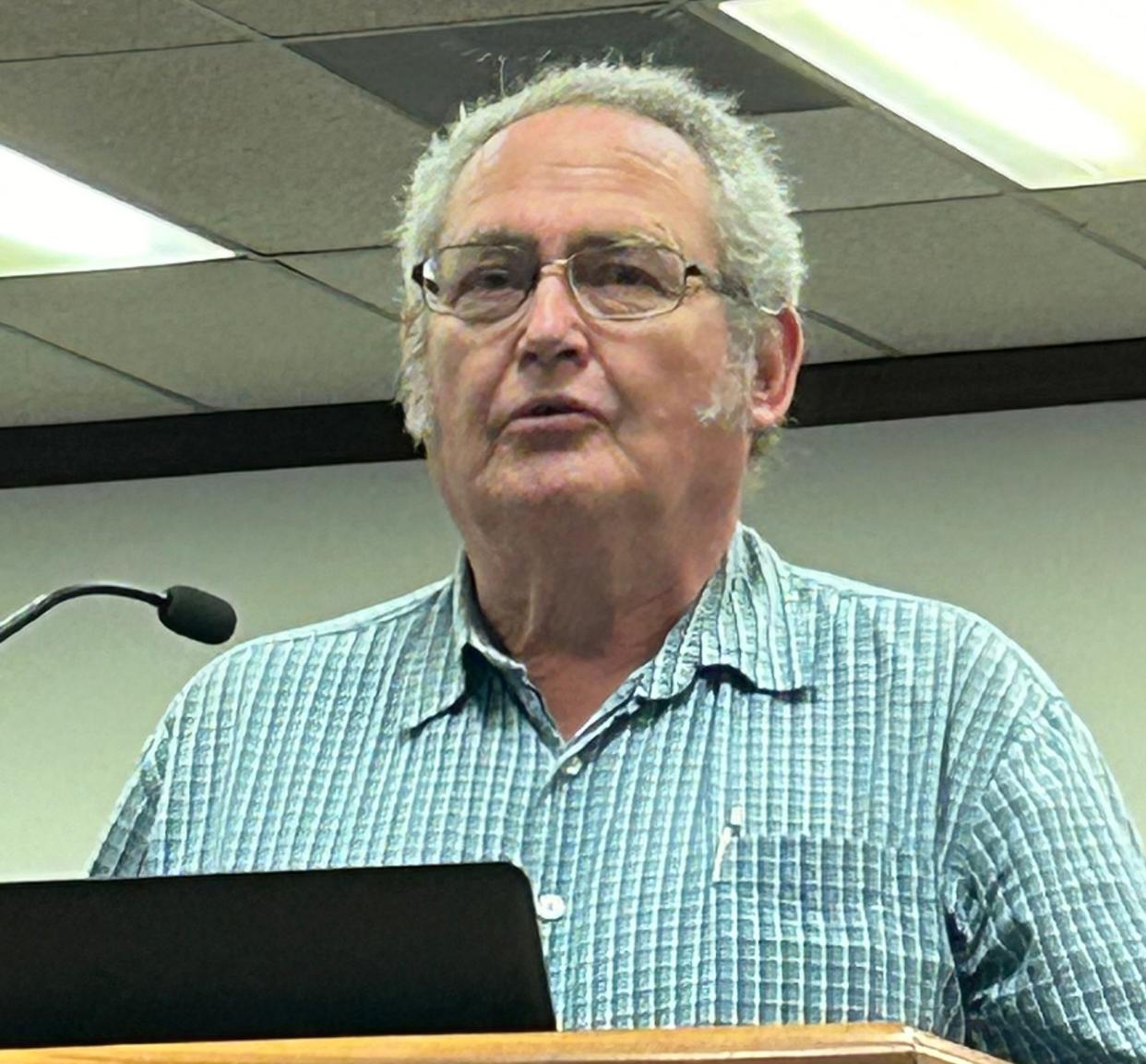 Arthur Crigger speaks to Hopewell City Council Tuesday, Feb. 13, 2024, on behalf of Beacon Hill Church’s ‘Free Food Friday’ giveaway staying at its current location.