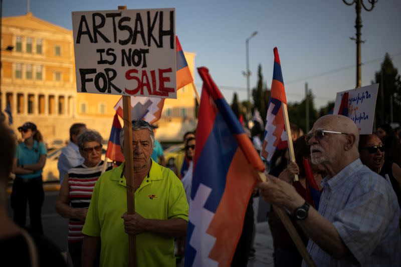 Armenians living in Greece protest against Azerbaijan's military operation in Nagorno-Karabakh, in Athens