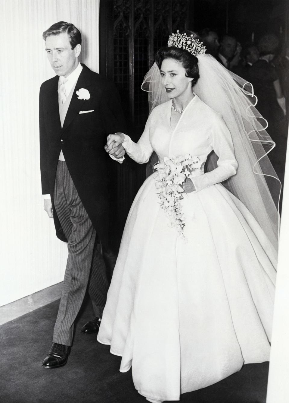 Princess Margaret and her husband Antony Armstrong-Jones leave Westminster Abbey after their wedding