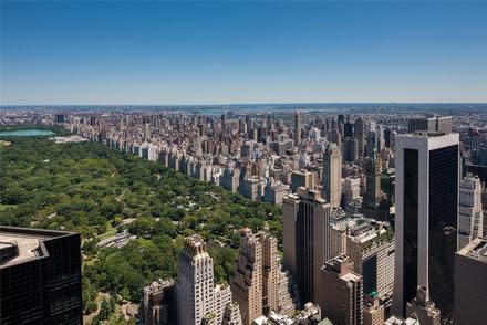 Breathtaking views like this can be enjoyed not only from behind the penthouse’s windows, but each of its three floors has a wraparound terrace for tenants and visitors to enjoy grand vistas of the city. (Photo by Evan Joseph/Prudential Douglas Elliman)