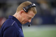 Dallas Cowboys head coach Jason Garrett stands on the sideline in the second half of an NFL football game against the Dallas Cowboys in Arlington, Texas, Thursday, Nov. 28, 2019. (AP Photo/Ron Jenkins)