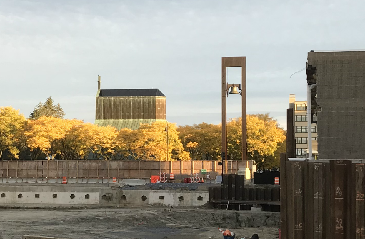 The Immaculate Conception church in downtown Burlington is seen above gold-leafed locust trees on Monday, Oct. 15, 2018. It closed two months later, in December 2018.