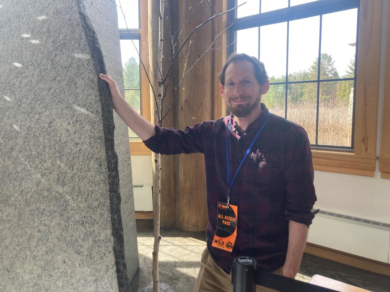 New Jersey music teacher Eric Sturr created a musical composition titled “Totality” for today’s events at The Wild Center in Tupper Lake in the Adirondacks, about 45 minutes west of Lake Placid. The Wild Center expects 4,500 eclipse watchers to flock to the park.